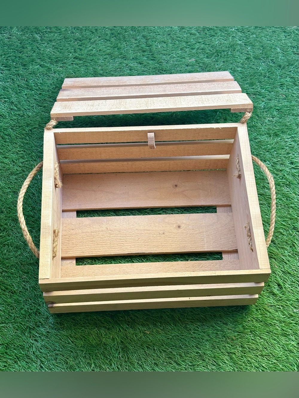 Natural Wood Rope-Handle Storage Crate - Picture 4 of 5